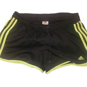 Adidas Black and Neon Yellow Athletic Shorts M